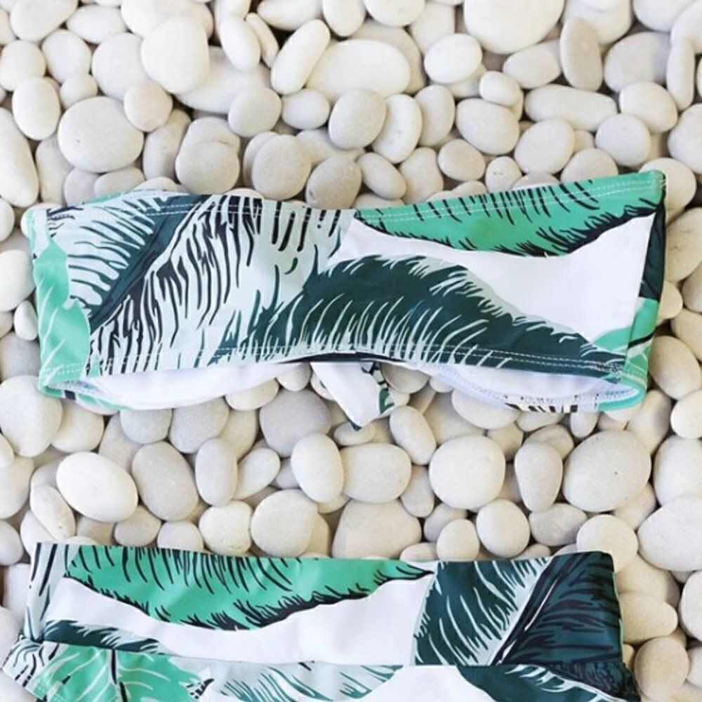NWT Tropical Palm Bandeau Bikini Set - Picture 8 of 11